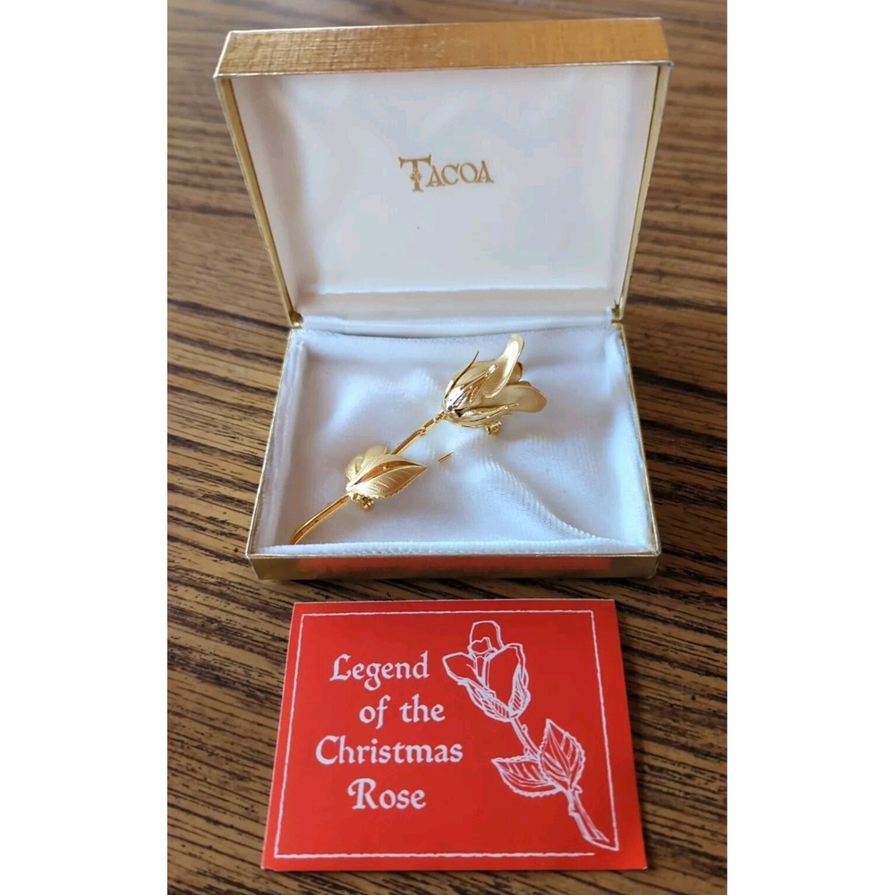 Very Nice Tacoa Vintage Christmas Gold Tone Rose Brooch